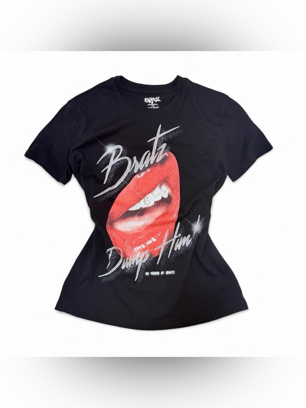 Y2K Bratz Black Graphic Tee with Red Lip Print